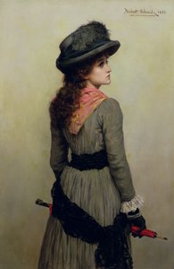 Denise - portrett av ung jente med en rød paraply, 1885
